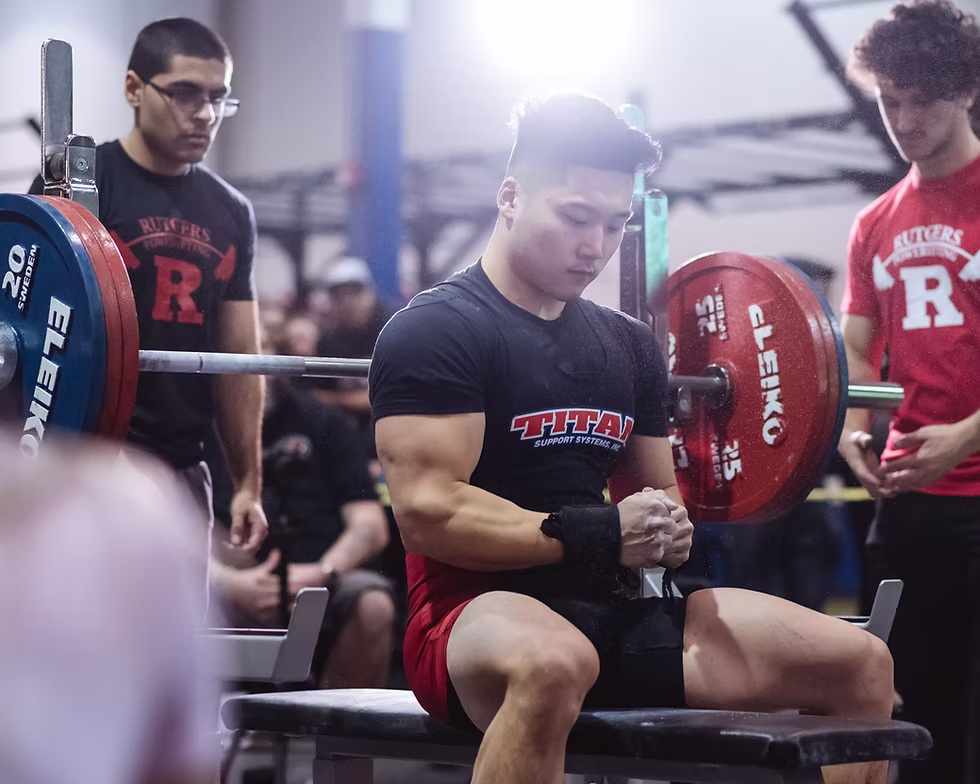 Powerlifter preparing to bench press.